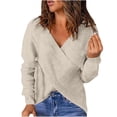 thumbnail image 1 of Fartey Women's Fall Wrap Knit Sweater Solid Color Deep V Neck Long Sleeve Pullover Sweater Soft Comfy Ribbed Knitted Sweaters Beige 3XL, 1 of 6