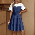 thumbnail image 1 of Fartey Women's Fashion Fake Two Pieces Dress Casual Summer Short Sleeve Crewneck Knee Length Dresses Lightweight Spaghetti Strap Tiered Slip Dress Holiday Sundress Blue XL, 1 of 9