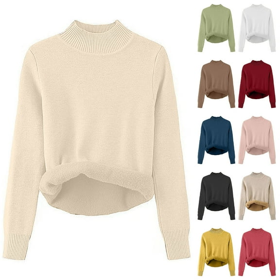 Fartey Women's Fleece Sherpa Lined Sweaters Slim Fit Long Sleeve Mock Neck Pullover Sweater Cozy Ribbed Knit Jumper Tops Blue Free Size