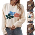 thumbnail image 1 of Fartey Women's Flowers Knit Sweater Fall Winter Crew Neck Pullover Sweater Loose Fit Casual Long Sleeve Knitted Jumper Tops Beige M, 1 of 9