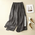 thumbnail image 1 of Fartey Women's Frog Button Wide Leg Cotton Linen Pants Baggy Elastic Waist Chinese Palazzo Lounge Pant Summer Lightweight Comfy Side Split Daily Trousers, 1 of 9
