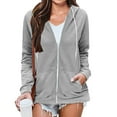 thumbnail image 1 of Fartey Women's Full Zip Up Hoodies Casual Long Sleeve Drawstring Sweatshirts Loose Soft Solid Color Hooded Pullovers with Pockets Gray 2XL, 1 of 8