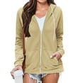 thumbnail image 1 of Fartey Women's Full Zip Up Hoodies Casual Long Sleeve Drawstring Sweatshirts Loose Soft Solid Color Hooded Pullovers with Pockets Khaki 2XL, 1 of 8