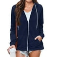 thumbnail image 1 of Fartey Women's Full Zip Up Hoodies Casual Long Sleeve Drawstring Sweatshirts Loose Soft Solid Color Hooded Pullovers with Pockets Navy 2XL, 1 of 8
