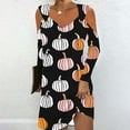 thumbnail image 1 of Fartey Women's Halloween Mini Dresses Ring Hole Cold Shoulder Tank Dress Slim Fit V Neck Long Sleeve Tunic Dress Funny Pumpkin Print Dress, 1 of 5