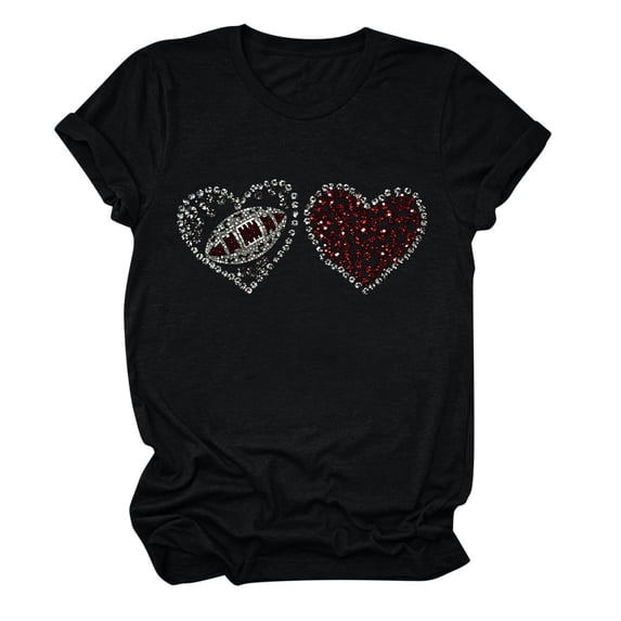 Fartey Women's Heart Print Shirts 2025 Valentine Day Short Sleeve Tshirts Tops Soft Comfy Crewneck Casual Blouses Fashion Loose Daily T Shirts Black S-3XL