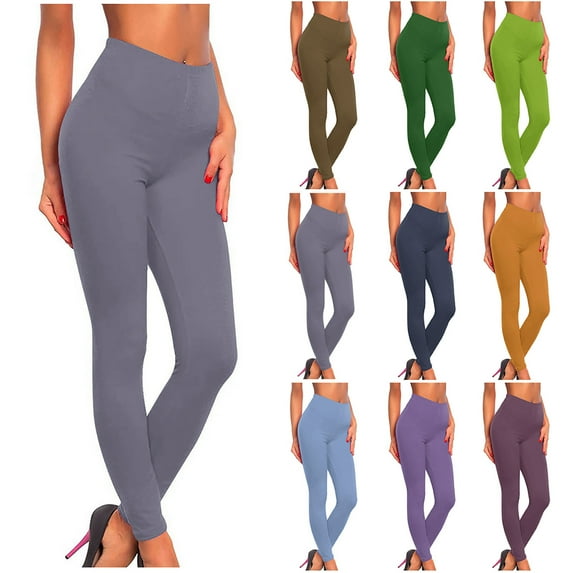 Fartey Women's High Waisted Leggings Soft Stretchy Tummy Control Workout Yoga Running Pants Solid Color Basic Casual Athletic Tights Blue 2XL