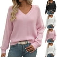 thumbnail image 1 of Fartey Women's Hollow Out Long Sleeve Sweaters Fashion Elegant V Neck Pullover Tops Fall Winter Solid Color Crochet Sweater Black M, 1 of 7