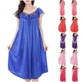 thumbnail image 1 of Fartey Women's Ice Silk Nightdress Elegant Lace Ruffles V Neck Nightgown Soft Comfy Cap Sleeve Sleepwear Loose Flowy Solid Color Loungewear Purple L, 1 of 7