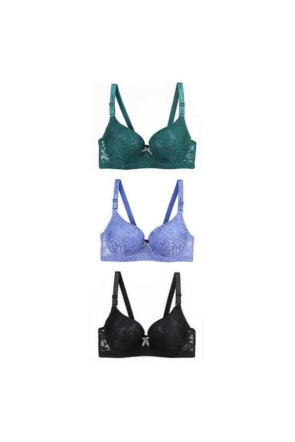 Women's Lace Bras with Underwire Push Up T-shirt Bras Cotton Comfort Bralettes Shapewear Daily Full Figure Bras 3 Packs
