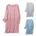 thumbnail image 1 of Fartey Women's Long Sleeve Nightgown Plus Size Solid Color Crew Neck Sleepwear Soft Comfy Knee Length Nightdress Loose Casual Daily Loungewear Pink 2XL, 1 of 9