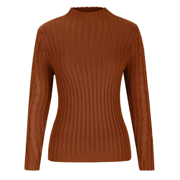 Fartey Women's Mock Neck Sweater Trendy Casual Solid Color Cable Knit Pullover Slim Fit Long Sleeve Pullover Tops Soft Lightweight Fall Sweaters