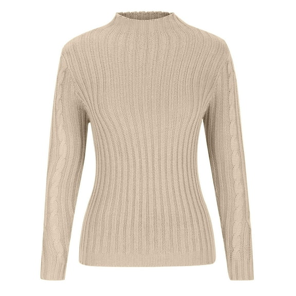 Fartey Women's Mock Neck Sweater Trendy Casual Solid Color Cable Knit Pullover Slim Fit Long Sleeve Pullover Tops Soft Lightweight Fall Sweaters