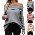 thumbnail image 1 of Fartey Women's Off Shoulder Sweaters Fashion Ribbed Knit Long Sleeve Pullover Tops Slim Fit Fall Winter Solid Color Casual Sweater Gray M, 1 of 9