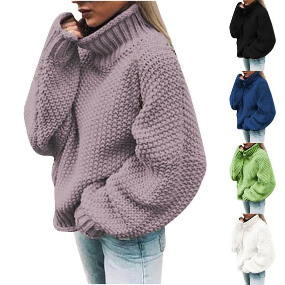 Fartey Women's Oversized Turtleneck Sweater Fall Winter Chunky Cable Knit Jumper Sweaters Loose Casual Long Sleeve Crew Neck Pullover Tops Green 2XL
