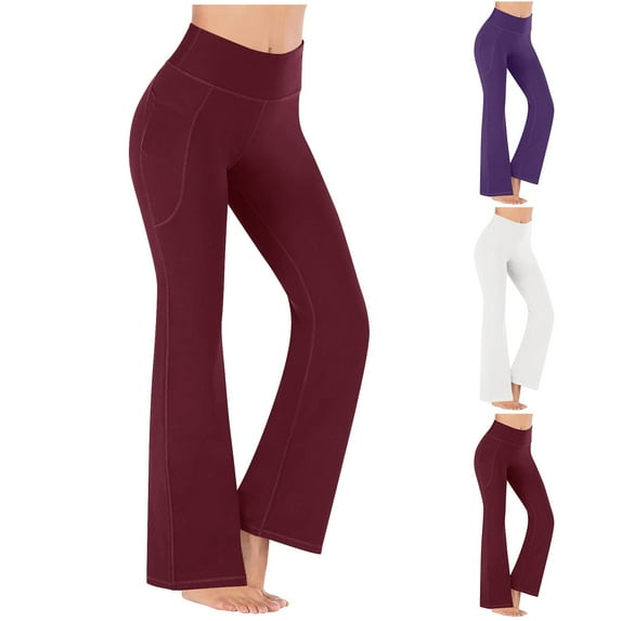 Fartey Women's Plus Size Flare Yoga Pants with Pockets Tummy Control High Waist Bootcut Leggings Slim Fit Solid Color Stretchy Office Work Pants White 4XL