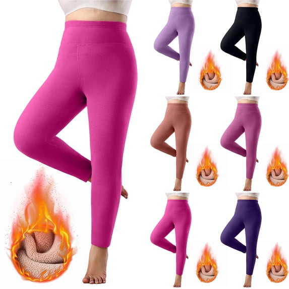 Fartey Women's Plus Size Fleece Lined Leggings Thick Winter Warm Thermal High Waisted Joggers Pants Tummy Control Running Gym Yoga Pants Hot Pink 2XL