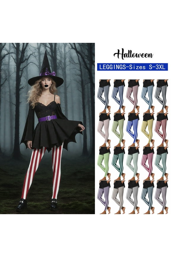 Women's Plus Size Halloween Leggings Funny Striped Print High Waisted Yoga Pants Soft Stretchy Gym Athletic Running Pant Multicolor 2XL