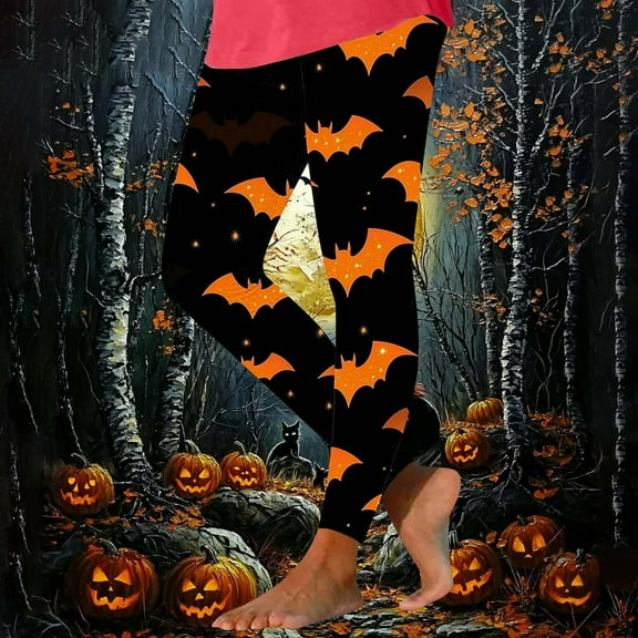 Fartey Women's Plus Size High Waisted Yoga Pants Funny Halloween Print Leggings Slim Fit Tummy Control Hip Lifting Pants Soft Stretchy Workout Tights Multicolor 2XL