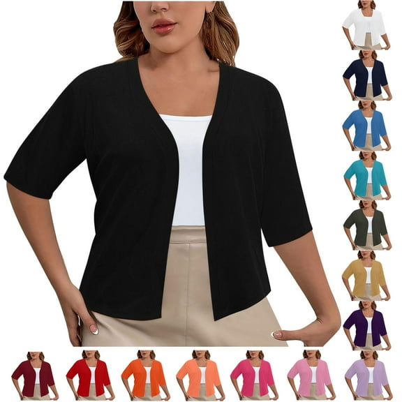 Fartey Women's Plus Size Lightweight Open Front Cardigan Casual Half Sleeve Kimono Boho Solid Color Fall Summer Cardigans Outwear Hot Pink 4XL