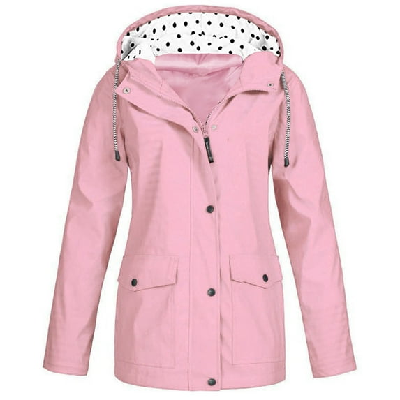 Fartey Women's Plus Size Raincoat Windbreaker Full Zip Hooded Rain Jacket Waterproof Lightweight Outdoor Hiking Rain Coat with Pockets Pink L