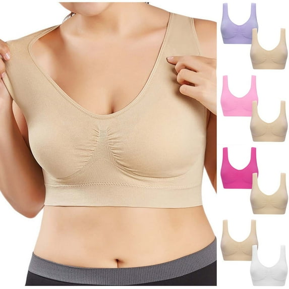 Fartey Women's Plus Size Sport Bra Full Coverage Bras Wirefree Medium Support Yoga Running Bras Light Seamless Breathable Bras 2 Pack Purple S-6XL