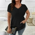 thumbnail image 1 of Fartey Women's Plus Size Summer Tops = Ribbed Knit Short Sleeve Shirts Dressy Casual V Neck Tunic Tops Slim Fit Going Out Blouses Black XXXXL, 1 of 7