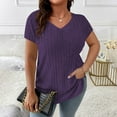 thumbnail image 1 of Fartey Women's Plus Size Summer Tops = Ribbed Knit Short Sleeve Shirts Dressy Casual V Neck Tunic Tops Slim Fit Going Out Blouses Purple XXL, 1 of 7