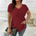 thumbnail image 1 of Fartey Women's Plus Size Summer Tops = Ribbed Knit Short Sleeve Shirts Dressy Casual V Neck Tunic Tops Slim Fit Going Out Blouses Wine XXXL, 1 of 7