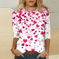 thumbnail image 1 of Fartey Women's Plus Size Valentines Day Tops Cute Heart Print Crew Neck Shirts Slim Fit 3/4 Sleeve Tunic Top Fashion Valentine's Pink Blouses 2025 S-5XL, 1 of 5