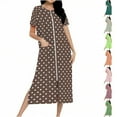 thumbnail image 1 of Fartey Women's Polka Dots Zipper Front Robes Loose Casual Short Sleeve Nightgown Soft Comfy Long Loungewear with Pockets Brown 2XL, 1 of 8