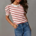 thumbnail image 1 of Fartey Women's Puff Short Sleeve Knit Tops Fashion Striped Crewneck Summer Sweater Casual Pullover Tops Shirts Trendy Outfits 2025 Red M, 1 of 7