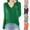 thumbnail image 1 of Fartey Women's Ribbed V Neck Sweaters Cozy Fall Winter Fuzzy Knitted Pullover Tops Slim FIt Long Sleeve Thin Sweaters Fashion Outfits Khaki M, 1 of 4