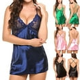 thumbnail image 1 of Fartey Women's Satin Nightdress Sexy Lace V Neck Chemise Nightgown Soft Comfy Spaghetti Strap Sleeveless Sleep Dress Short Sleepwear Green S, 1 of 7