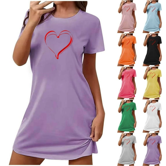 Fartey Women's Short Nightgown Cute Heart Graphic Sleepshirts Soft Comfy Short Sleeve Crew Neck Nightdress Casual Daily Loungewear Black L