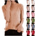 thumbnail image 1 of Fartey Women's Short Sleeve Sweater Fashion Textured Sweaters Soft Lightweight Mock Neck Knit Pullover Sweater Loose Fit Solid Color Jumper Tops Pink M, 1 of 6