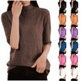 thumbnail image 1 of Fartey Women's Short Sleeve Sweater Fashion Textured Sweaters Soft Lightweight Mock Neck Knit Pullover Sweater Solid Color Thin Jumper Tops Orange 2XL, 1 of 6