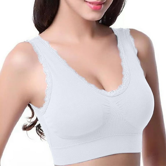 Fartey Women's Sports Bra Stretch Yoga Bralettes High Support Seamless Bras Solid Color Full Coverage Lingerie Comfort Breathable Lace Trim Bras
