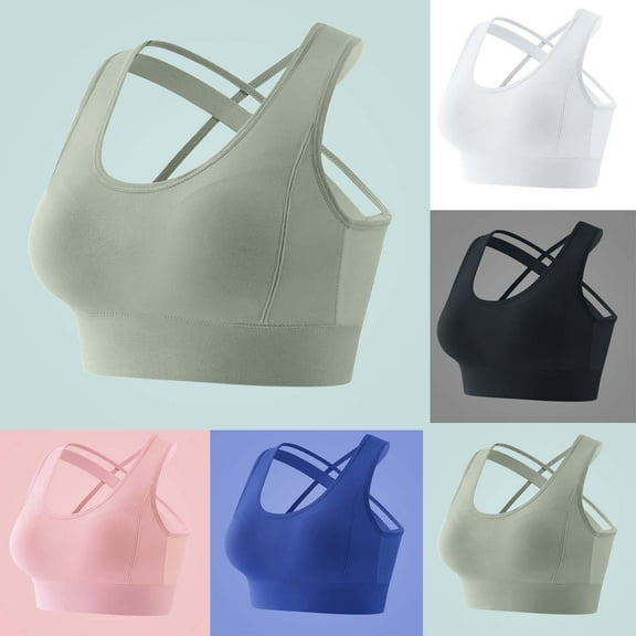 Fartey Women's Sports Bras High Support Criss-Cross Back Bra High Impact Yoga Workout Bras Full Coverage Wireless Running Bra Blue L-XL
