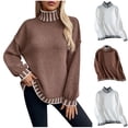 thumbnail image 1 of Fartey Women's Striped Turtleneck Sweaters Oversized Long Sleeve Chunky Knit Sweater Casual Loose Drop Shoulder Pullovers Sweaters Brown XL, 1 of 9