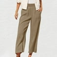 thumbnail image 1 of Fartey Women's Summer Casual Cotton Linen Pants Solid Color Elastic Waist Loose Fit Straight Leg Crop Pants Breathable Lightweight Beach Ankle Trousers with Pockets, 1 of 6