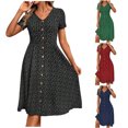 thumbnail image 1 of Fartey Women's Summer Tshirt Dresses Casual Short Sleeve Button Down Swing Dress Fashion Polka Dot V Neck Knee Length Dresses Flowy A Line Beach Midi Dress Green 2XL, 1 of 8