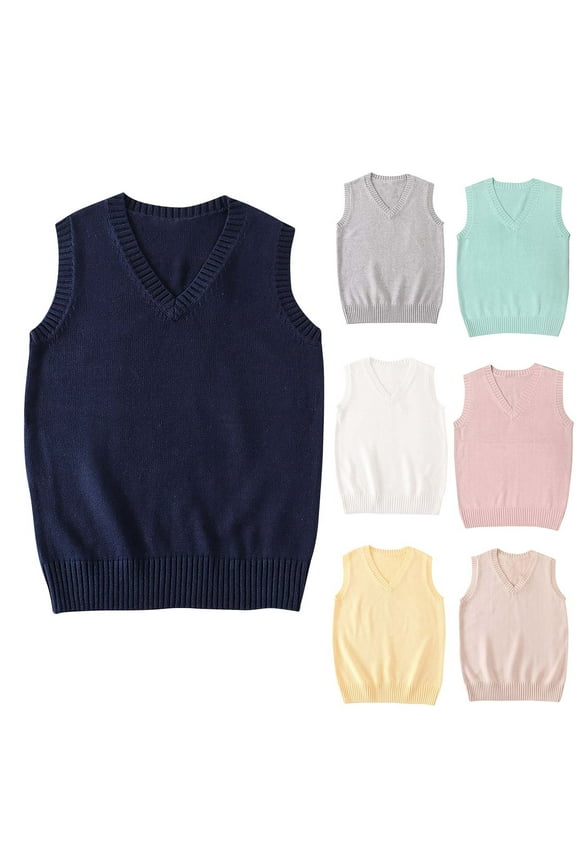 Women’s Sweater Vest V Neck Uniform Knit Vests Solid Color Sleeveless Pullover Sweaters Tank Tops Fashion Preppy Clothes Navy M