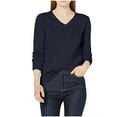 thumbnail image 1 of Fartey Women's Thin Knit Sweater Dressy Casual V Neck Pullover Sweaters Lightweight Comfortable Fall Solid Color Long Sleeve Sweaters Navy XXL, 1 of 7