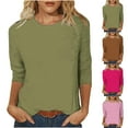 thumbnail image 1 of Fartey Women's Tops Clearance Under $10 Summer Casual 3/4 Length Sleeve Shirts Lightweight Soft Round Neck Tunic Tops Solid Color Slim Fit Blouses, 1 of 6