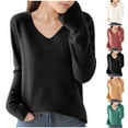 thumbnail image 1 of Fartey Women's V Neck Sweaters Slim Fit Long Sleve Knit Sweater Cozy Fall Winter Knitted Sweaters Business Casual Solid Color Work Sweater Black 2XL, 1 of 3