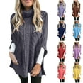 thumbnail image 1 of Fartey Women's Warm Turtleneck Sweaters Chunky Cable Knit Pullover Knitwear Fashion Solid Color Side Slit Poncho Sweater Shawl Tops Yellow 2XL, 1 of 7