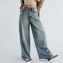 Fartey Women's Wide Leg Jeans High Waisted Baggy Jeans Vintage Loose Boyfriend 90s Denim Pants Fashion Y2k Streetwear with Pockets Blue XL