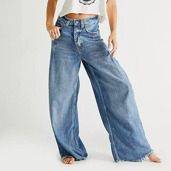 Fartey Women's Wide Leg Jeans High Waisted Baggy Jeans Vintage Loose Boyfriend 90s Denim Pants Fashion Y2k Streetwear with Pockets Dark Blue S