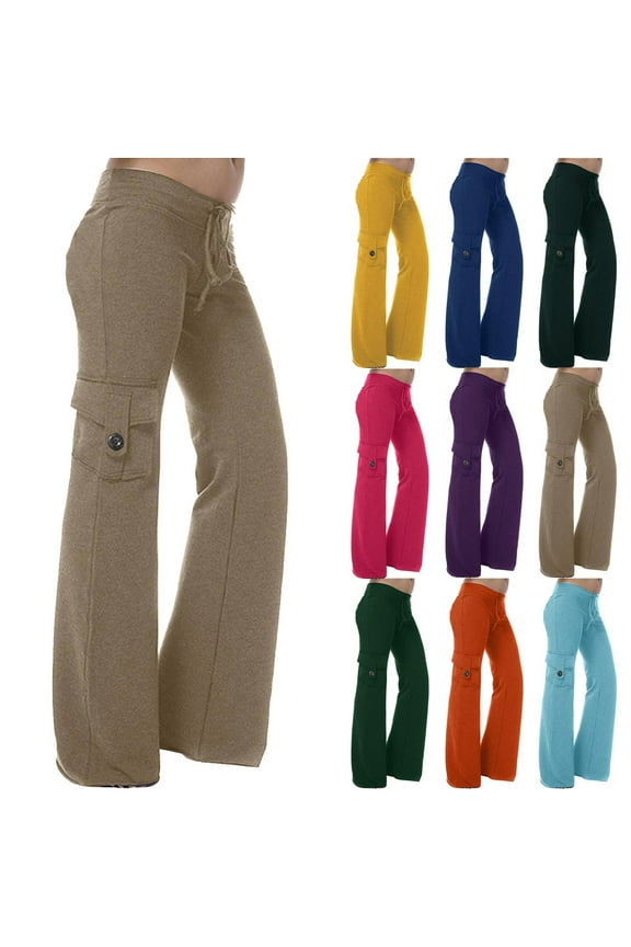 Women's Wide Leg Yoga Pants Plus Size Bootcut Leg Cargo Pants with Pockets High Waist Butt Lift Gym Flare Leggings Hot Pink M